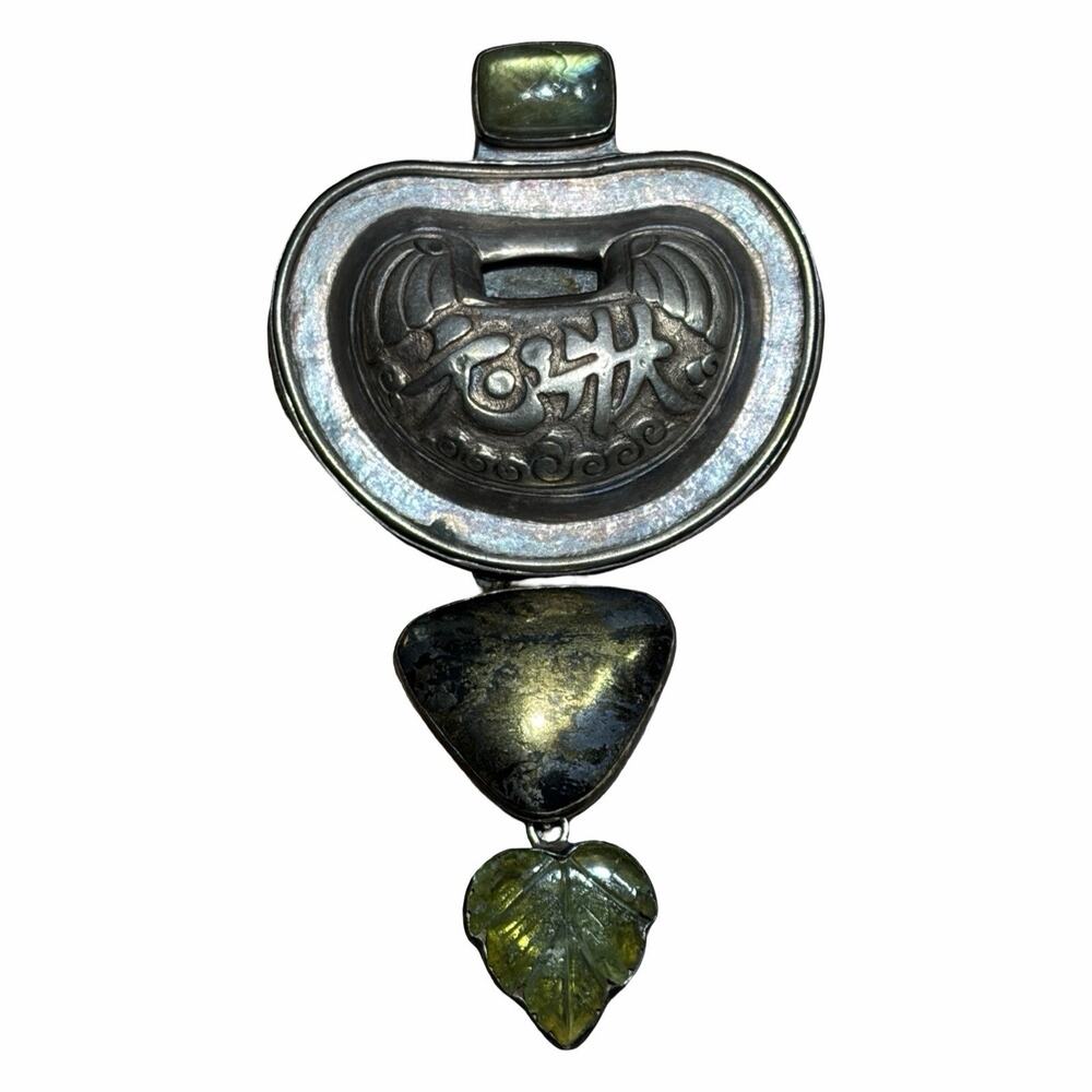 Amy Kahn Russell AKR Sterling Silver Fish Brooch Pendant Multi Stone Asian Motif